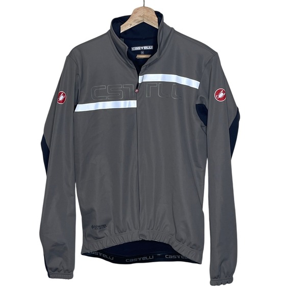 Castrelli Mens Gore-Tex Infinium Cycling Jacket Gray Navy Blue Reflective Size M